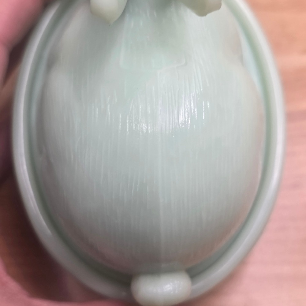 Vintage Jadeite Glass Rabbit on Basket Trinket Dish Green Easter Bunny - Picture 6 of 12
